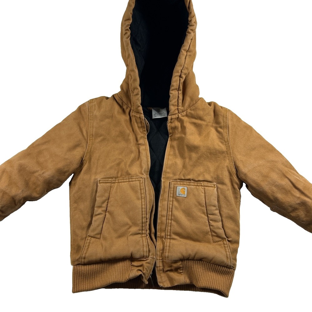 Vintage Carhartt Toddler Tan Brown Canvas Hooded Jacket 4T Y2K Unisex Zip Up